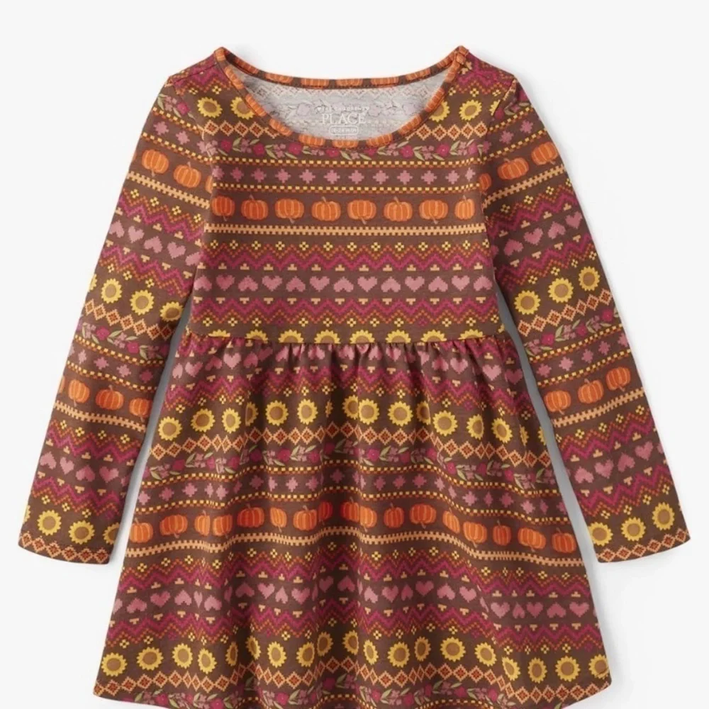 The Children Place Colorful Patterned Long Sleeve Dress 2T